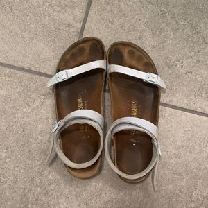 Birkenstocks, worn but in good condition! Light blue, strappy ankle